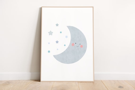 Moon Pastel Nursery Art Print Baby Wall Instant Shower Gift Kids Boho Decor