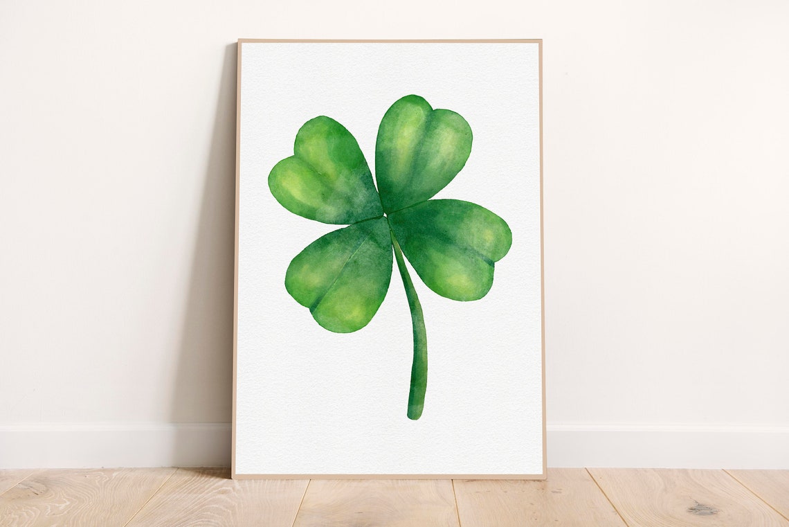 Lucky Green Four Leaf Clover Watercolor Botanical Wall Poster