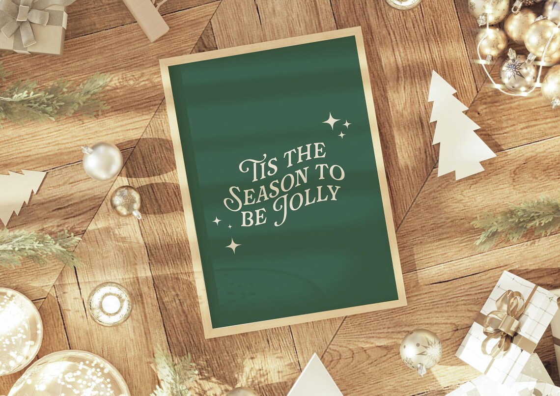 Tis the Season to Be Jolly Green Christmas Holiday Quote Wall Art