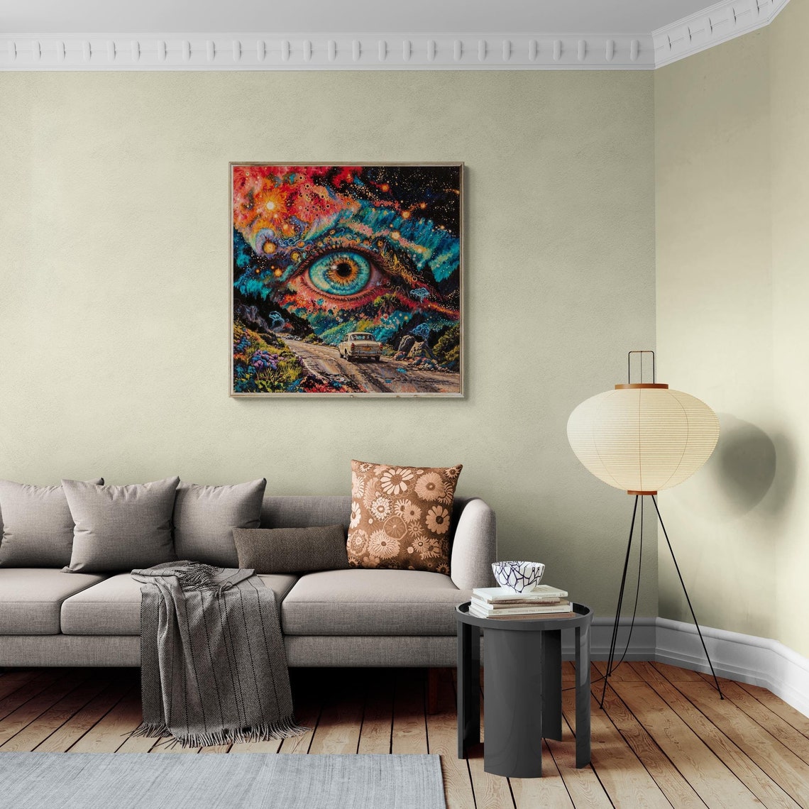 Traveler Eye Giant Cosmic Eye Over Desert Road Psychedelic Poster