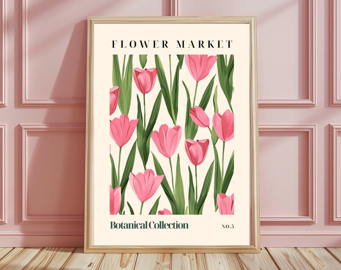 Pink Tulip Flower Market Botanical Collection No 5 Art Poster