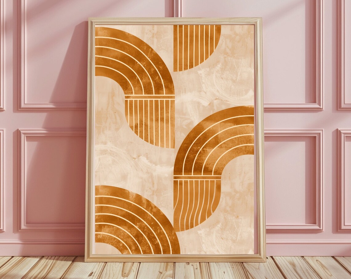 Terracotta Boho Rainbow Arches Mid Century Abstract Art Poster