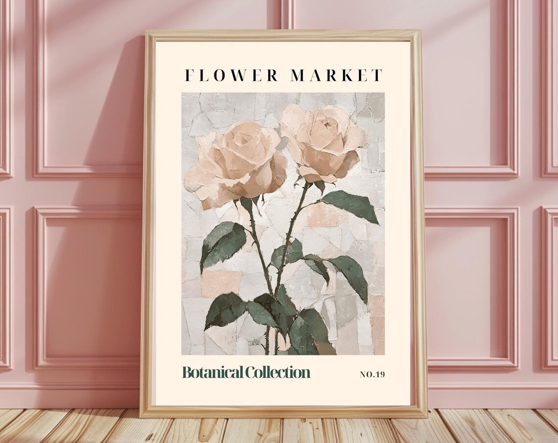 Flower Market Creamy White Roses Botanical Collection No.19 Poster