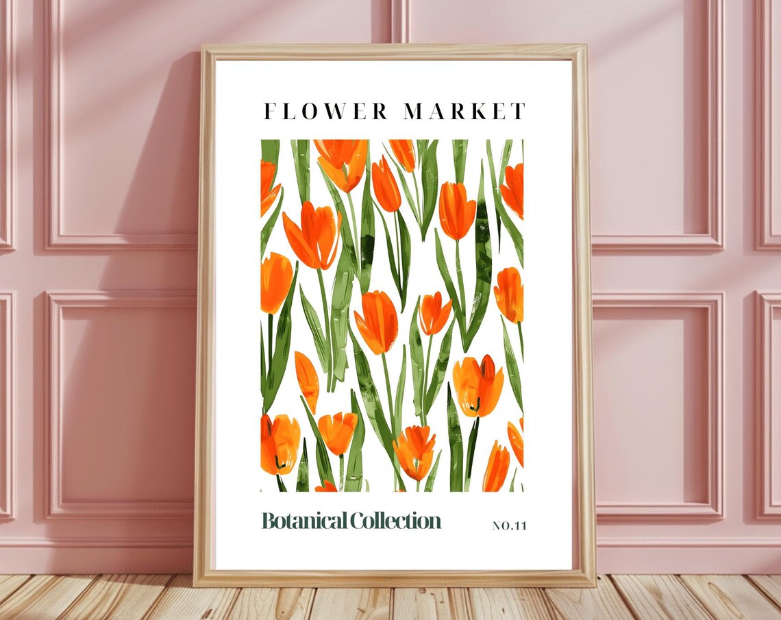 Orange Tulip Flower Market Watercolor Botanical No 11 Art Poster