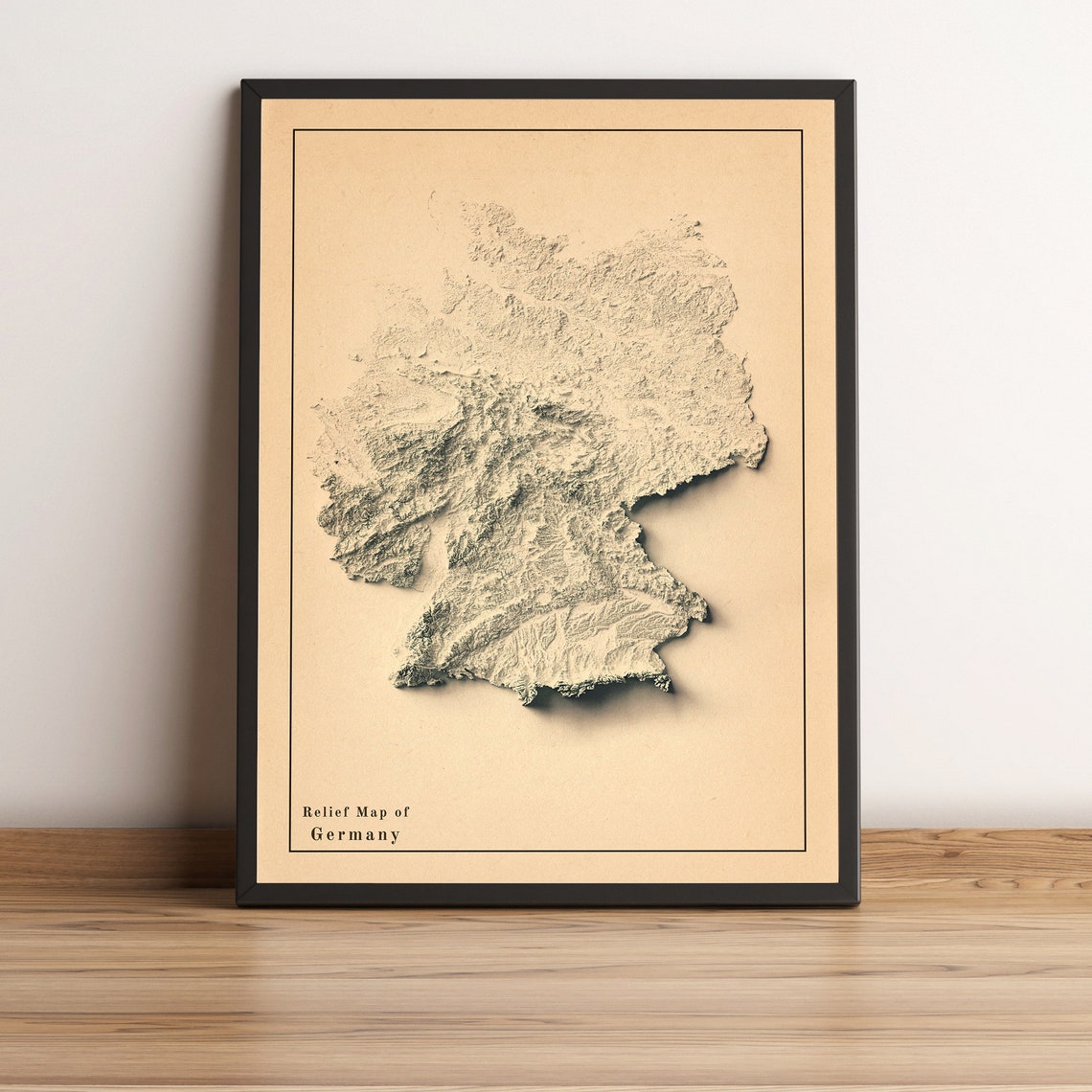 Modern Relief Map Of Germany Beige Minimalist Topographic Wall Art - Image 3