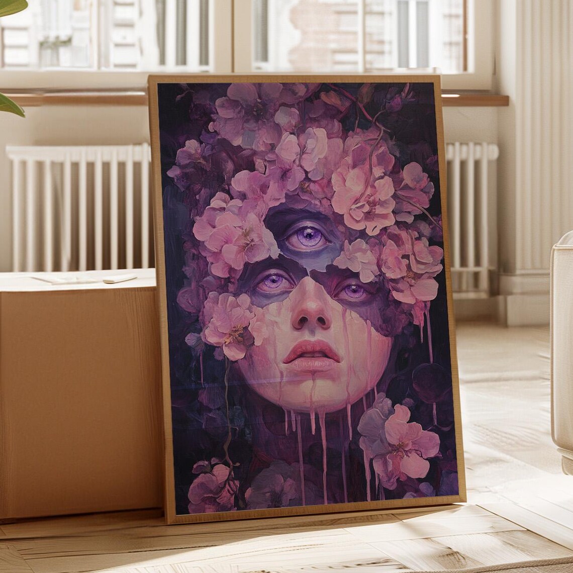 Third Eye Floral Woman Surreal Dripping Paint Portrait Poster