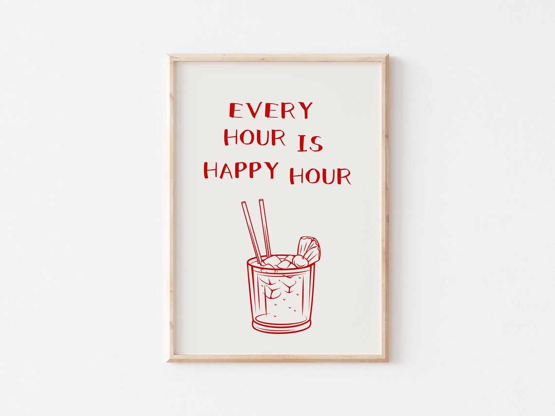Every Hour Is Happy Hour Funny Retro Cocktail Bar Cart Poster - Image 3