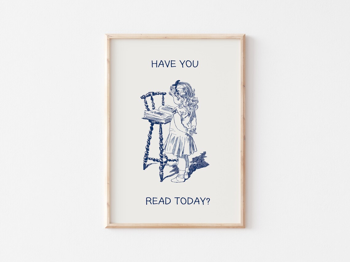 Have You Read Today Vintage Girl Reading Big Book Quote Poster - Image 5