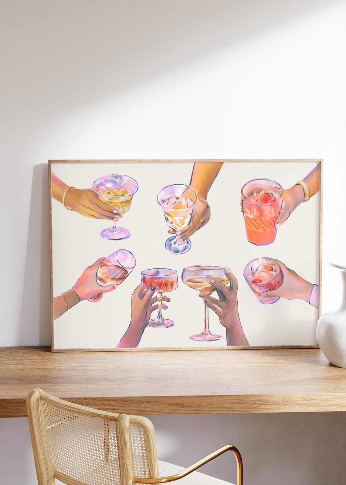 Cheers Toasting Cocktail Glasses Colorful Bar Cart Gathering Poster - Image 2