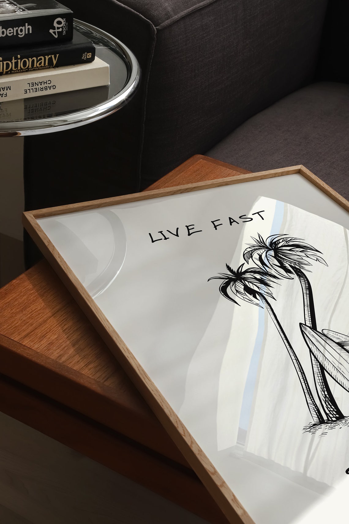 Live Fast Surf Slow Palm Trees and Surfboards Coastal Poster - Image 2