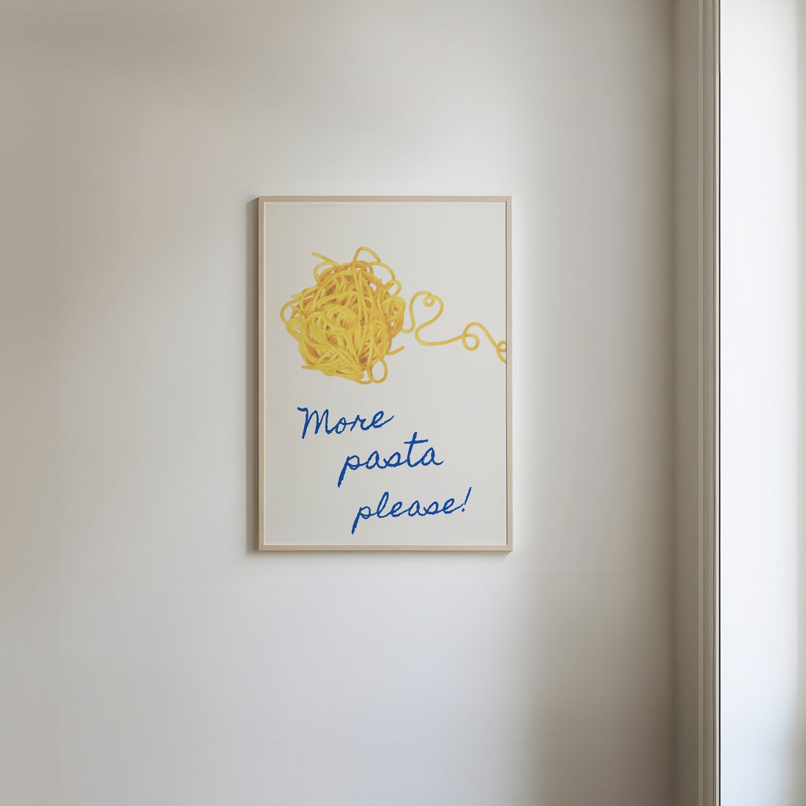More Pasta Please Spaghetti Blue Script Funny Kitchen Quote Poster - Image 2