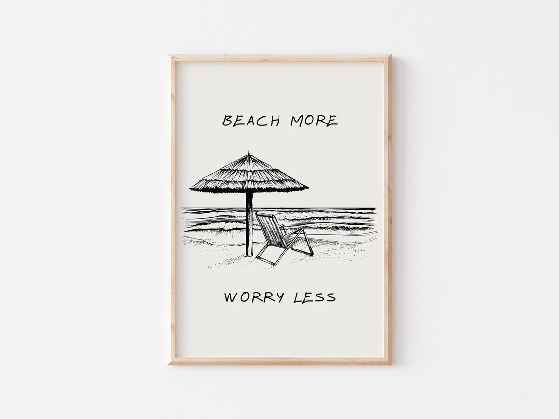 Beach More Worry Less Umbrella Coastal Line Art Beach Wall Poster - Image 5
