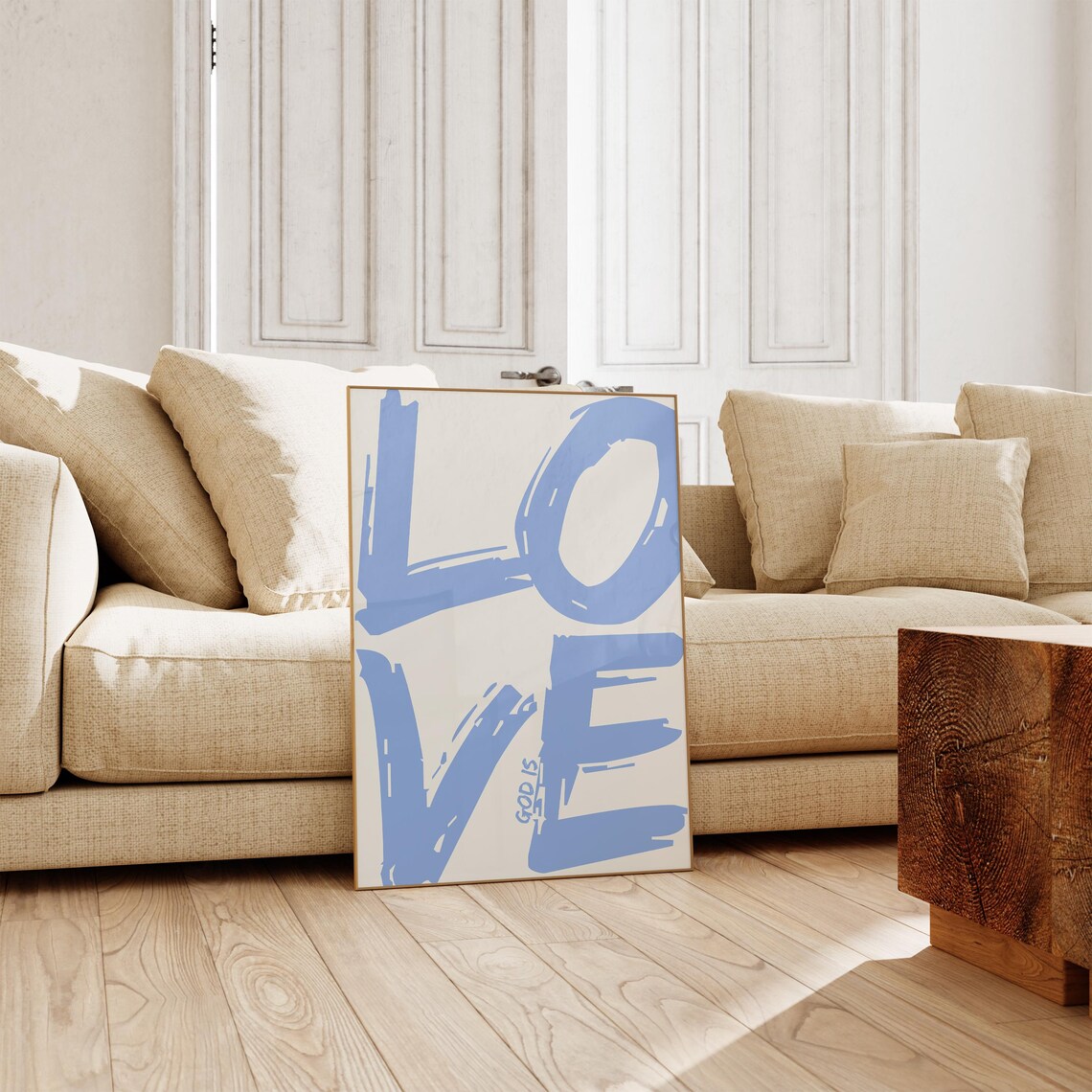 God Is Love Periwinkle Blue Brushstroke Lettering Christian Wall Poster - Image 5