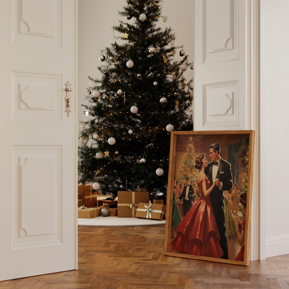 Vintage Christmas Ballroom Dancing Couple Holiday Romance Poster - Image 4