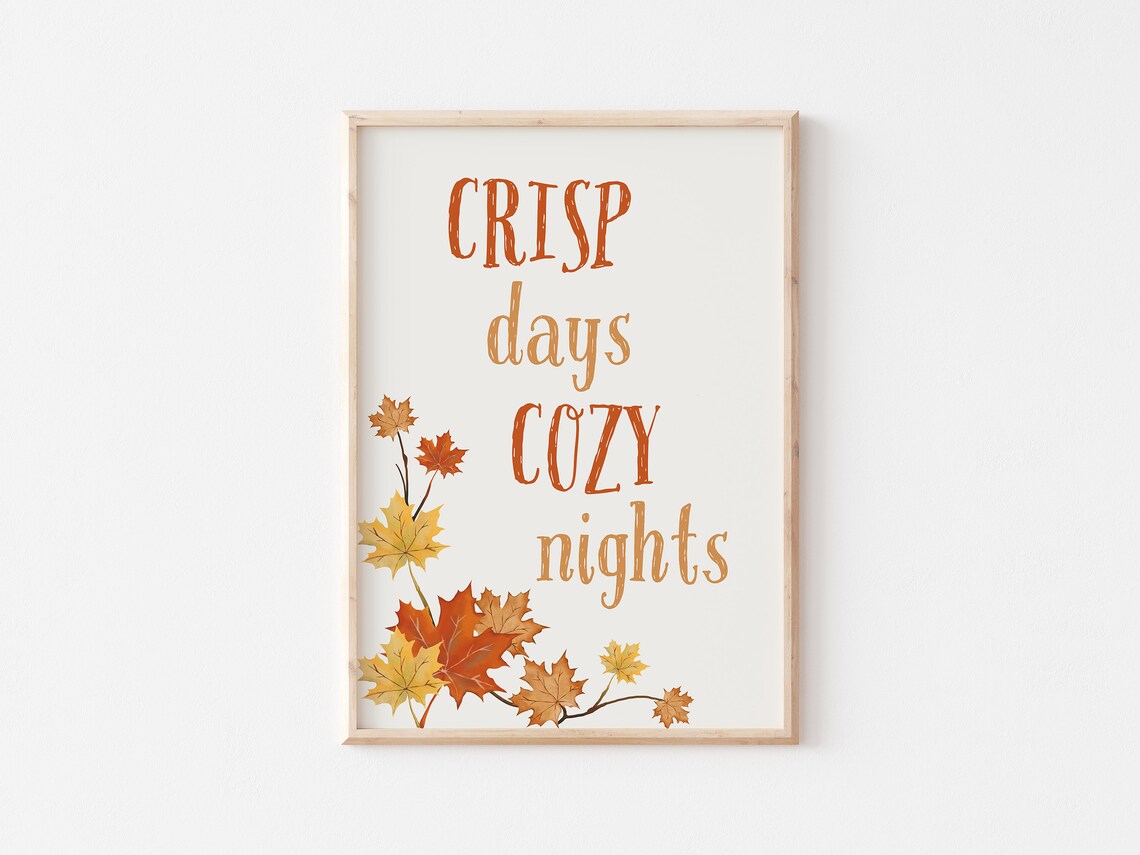 Crisp Days Cozy Nights Fall Typography Poster with Watercolor Maple Leaves - Image 3