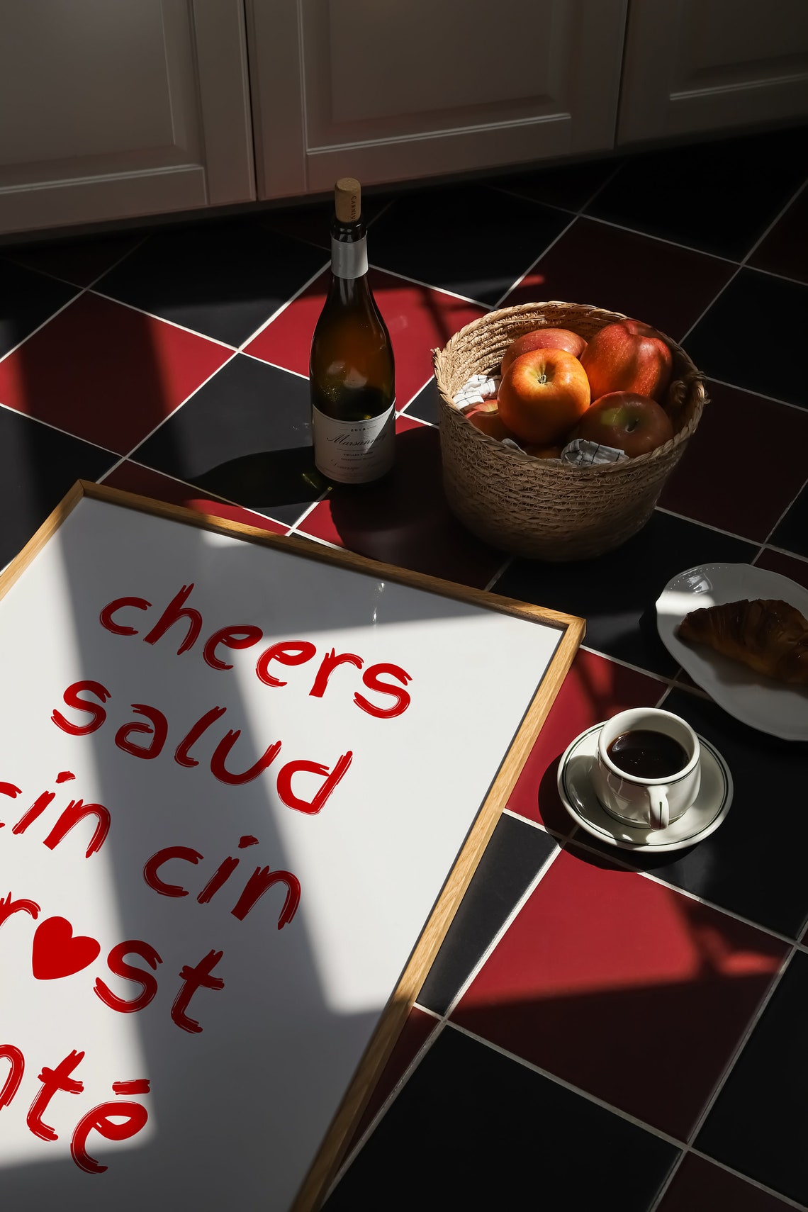 Cheers Salud Cin Cin Prost Sante Red Kitchen Bar Cart Poster - Image 3