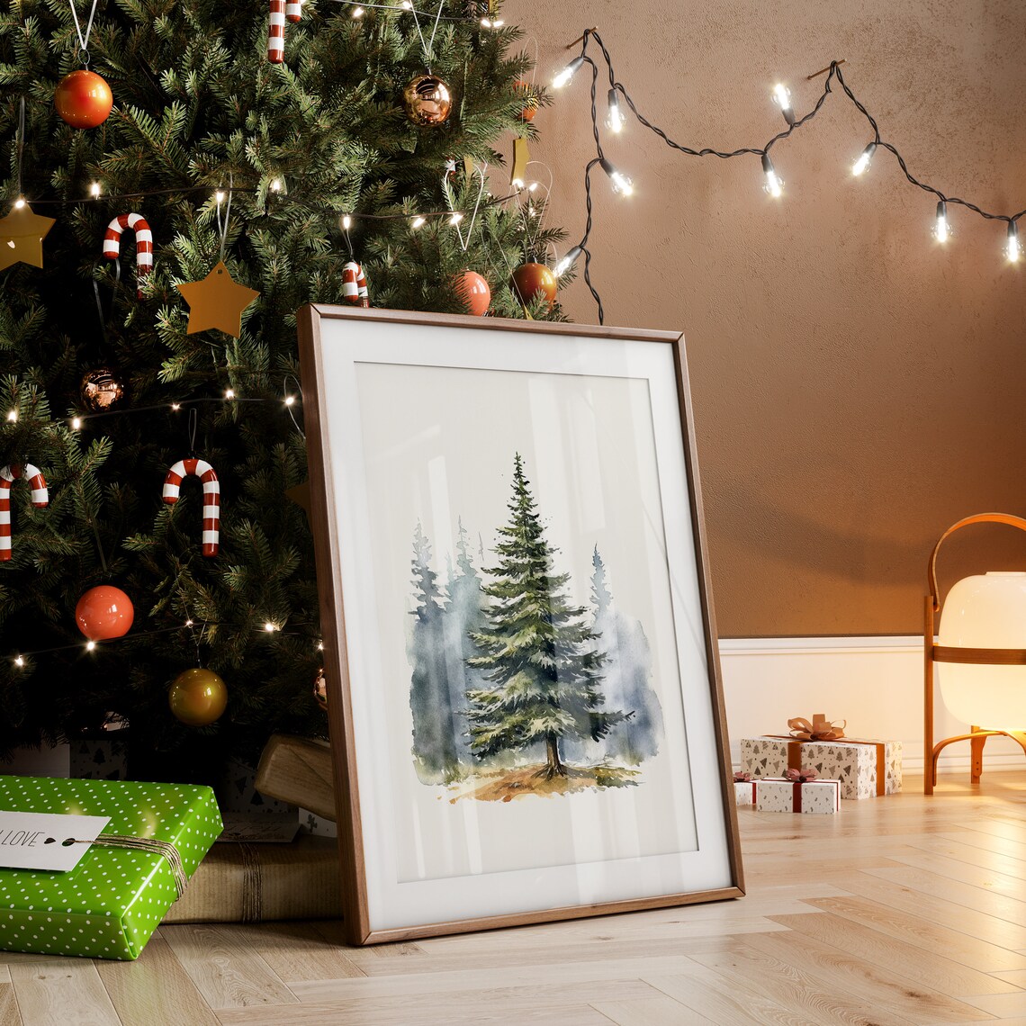 Misty Watercolor Evergreen Forest Trio Christmas Winter Wall Art - Image 4