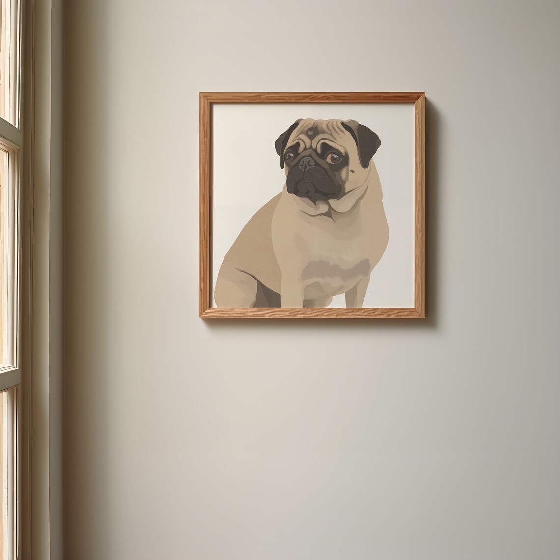 Cute Fawn Pug Dog Print Pug Gift Dog Wall Art Dog Lover Gifts Trendy Wall Art Square Print Instant Pet Portrait Art - Image 2