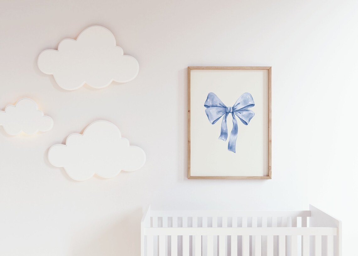Blue Bow Nursery Print, Coquette Coastal Poster - Image 4