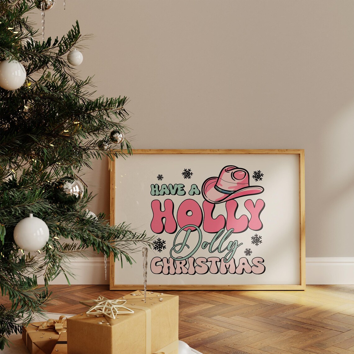 Holly Dolly Christmas Cowgirl Retro Art Print - Image 4