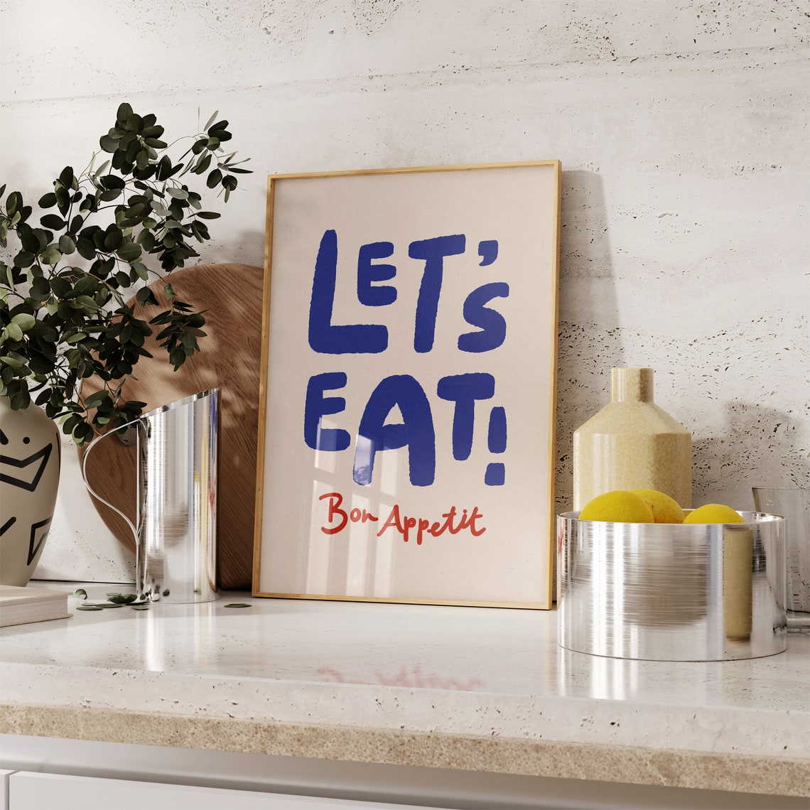 Let Us Eat Bon Appetit Bold Navy Kitchen Dining Typography Poster - Image 4