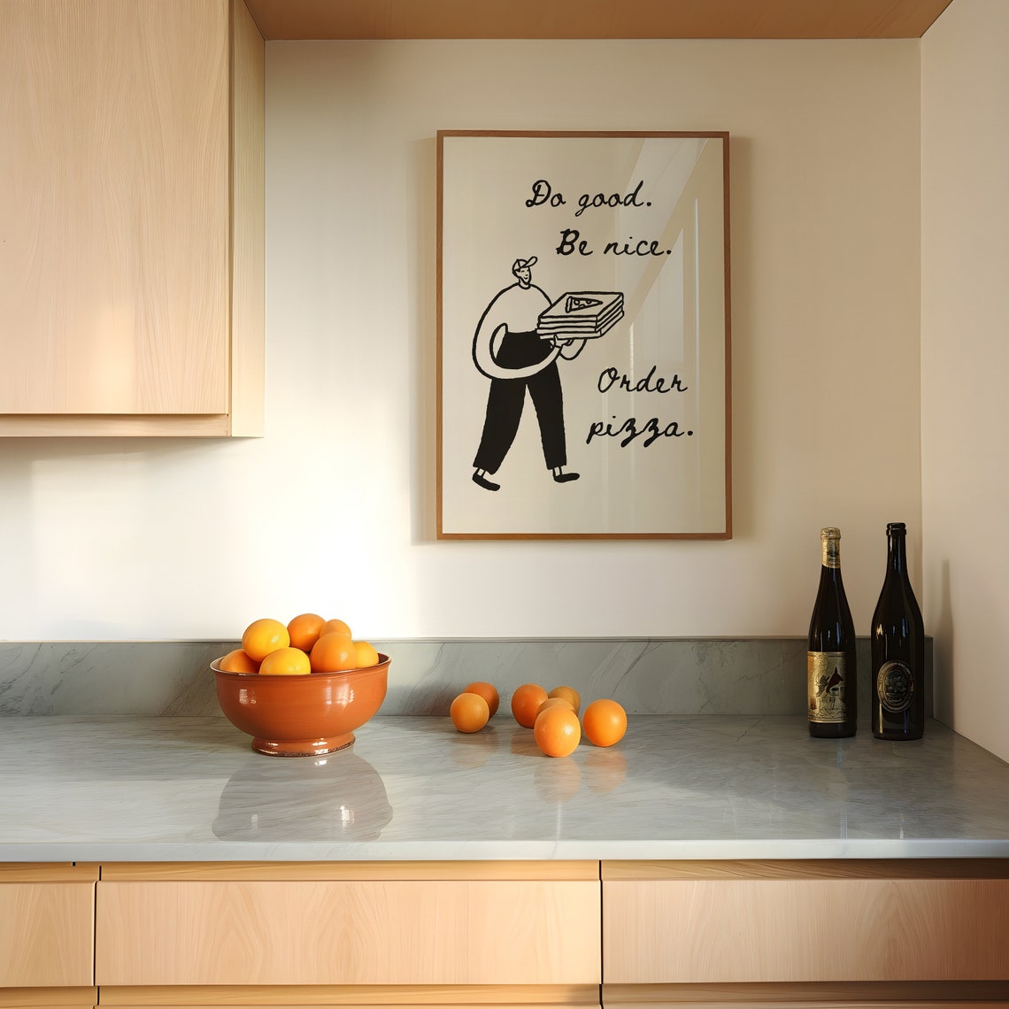 Do Good Be Nice Order Pizza Funny Black Line Kitchen Decor Poster - Image 5
