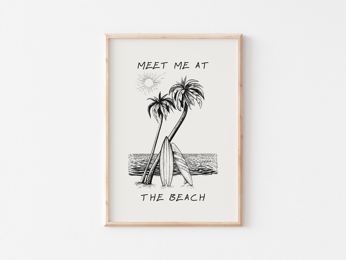 Meet Me at the Beach Palm Trees Surfboard Coastal Art Poster - Image 5