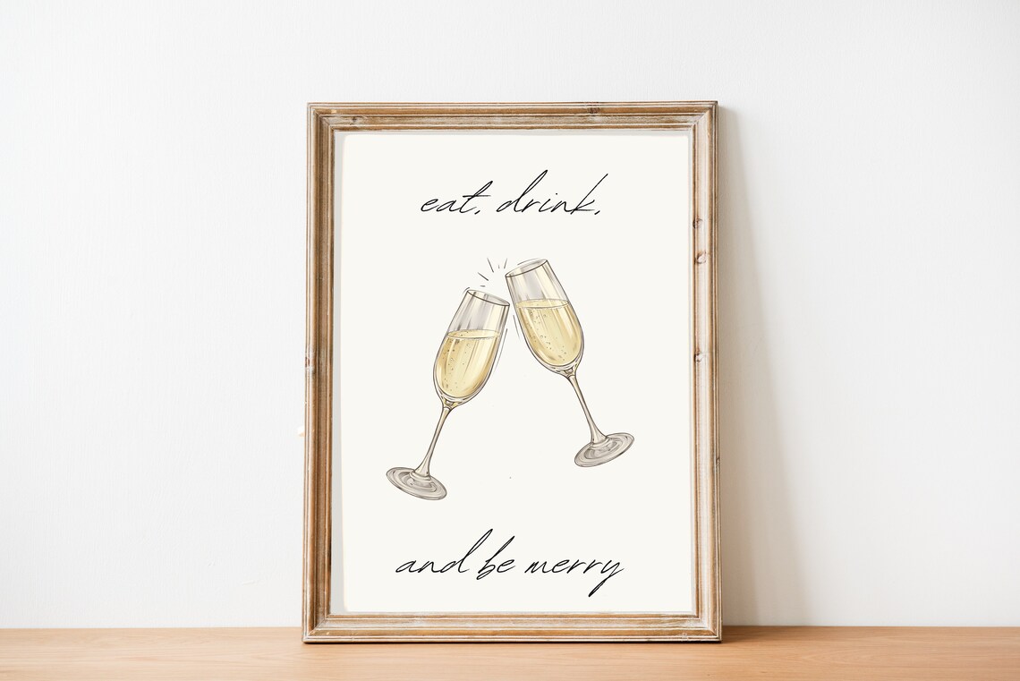 Eat Drink And Be Merry Clinking Champagne Flutes Minimal Christmas Poster - Image 5