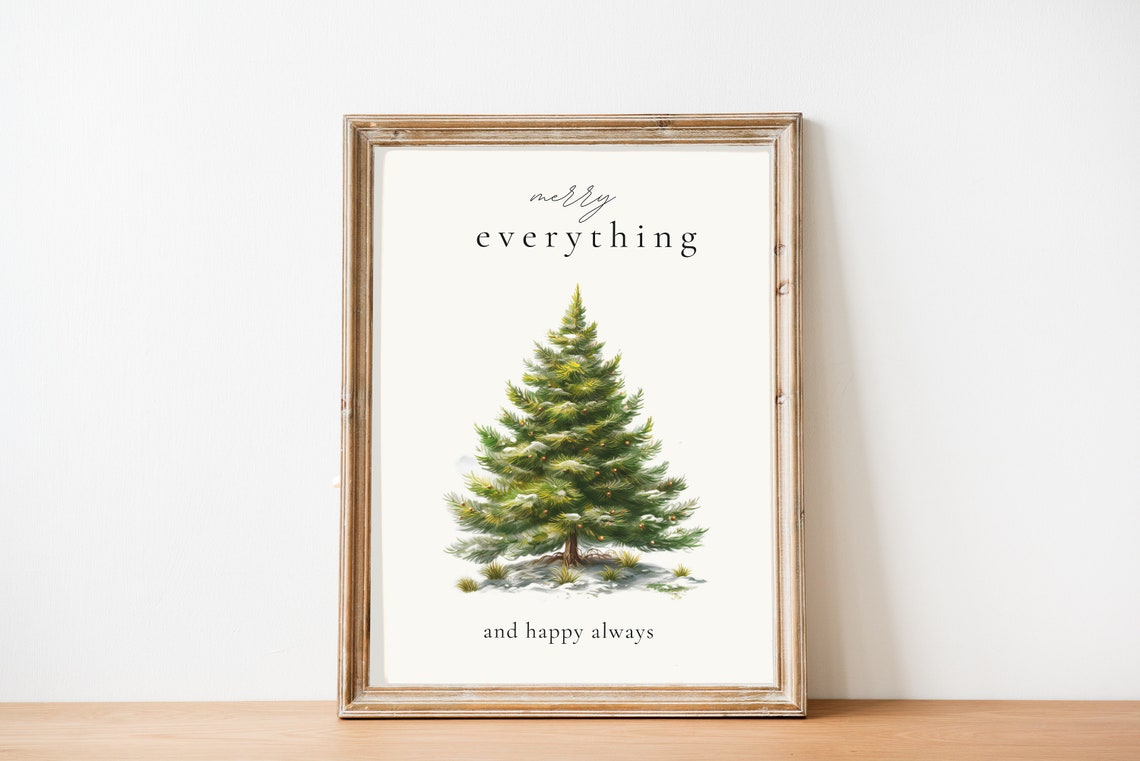 Merry Everything and Happy Always Snowy Watercolor Tree Poster - Image 3