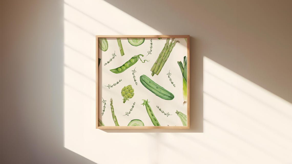 Eat Your Greens Watercolor Green Vegetables Pattern Kitchen Poster - Image 4