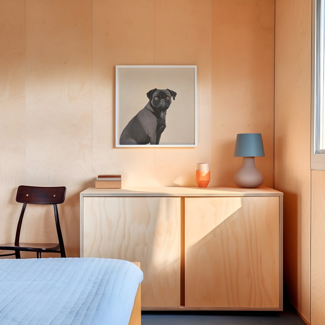 Black Pug Portrait Poster on Warm Beige Minimalist Background - Image 3