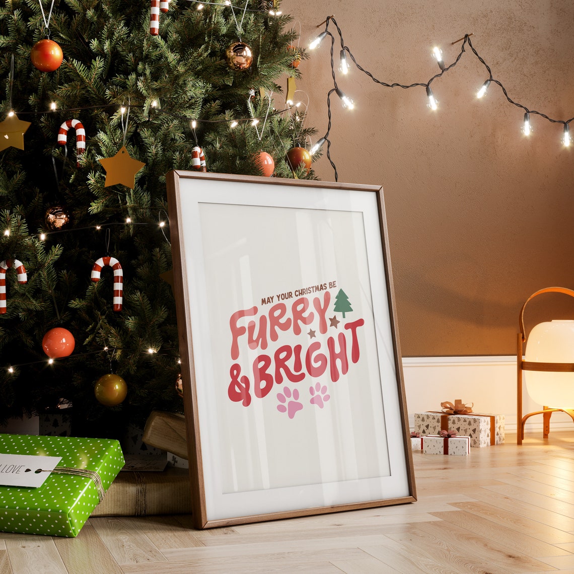 May Your Christmas Be Furry And Bright Dog Paw Typography Poster - Image 3