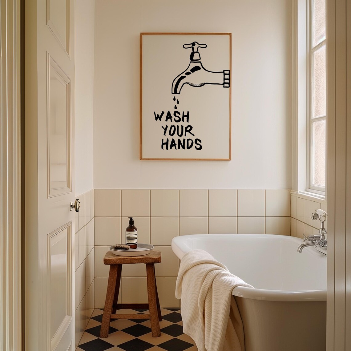 Wash Your Hands Faucet Illustration Bathroom Wall Decor Poster - Image 2