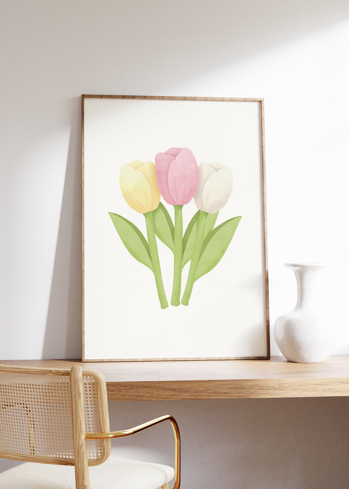 Three Pastel Tulips Watercolor Spring Flower Wall Decor Poster - Image 4
