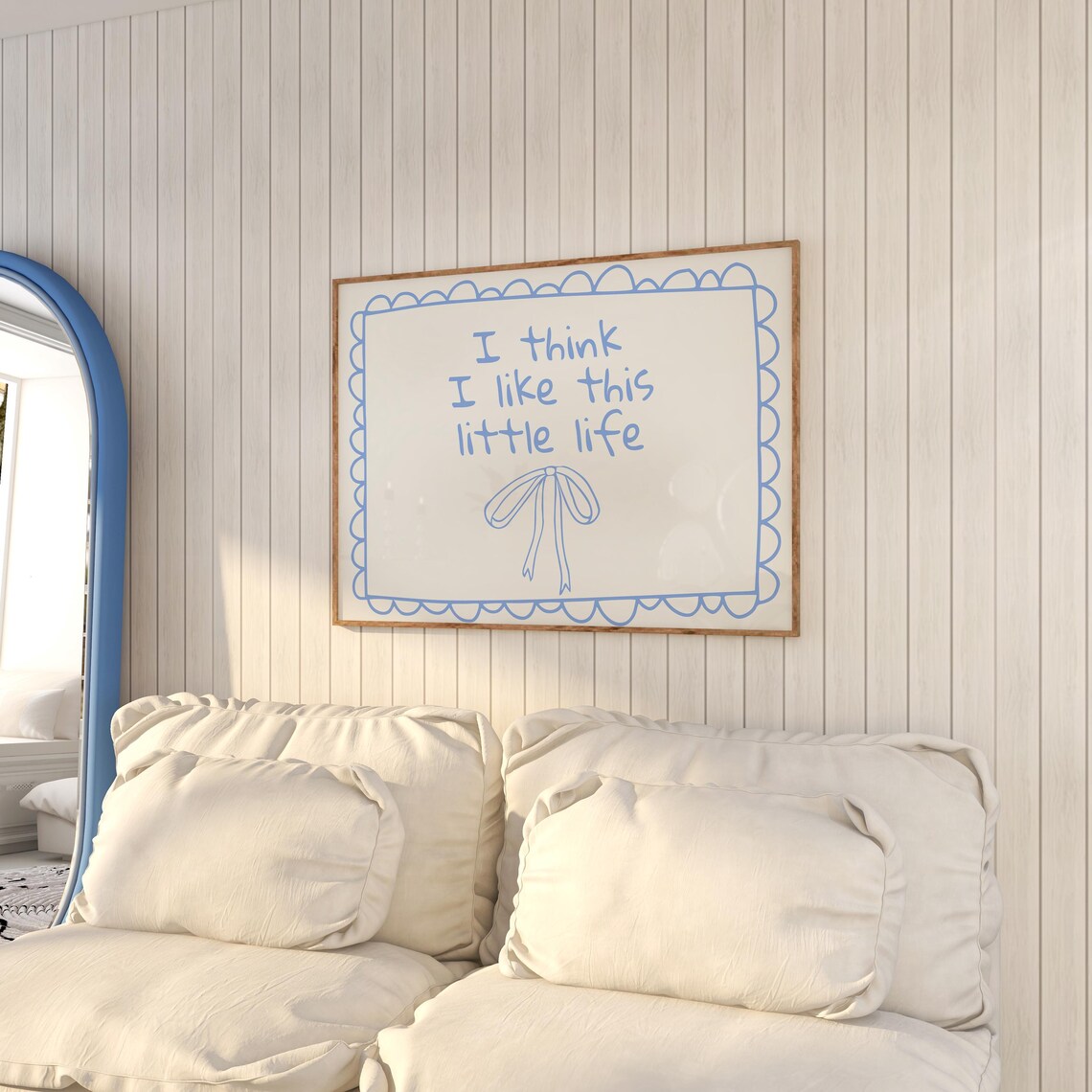 I Think I Like This Little Life Blue Bow Handwritten Quote Wall Art - Image 3