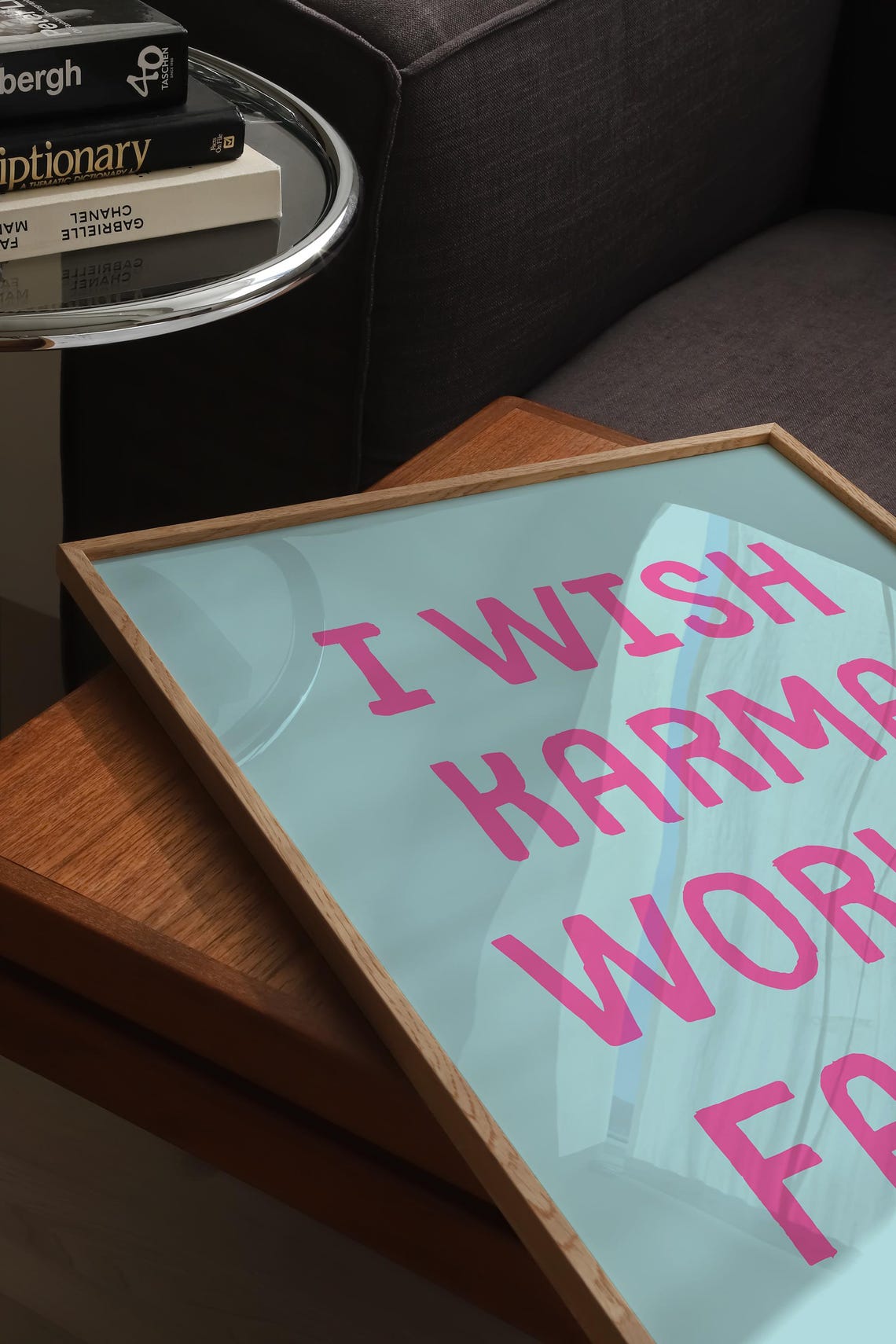I Wish Karma Worked Faster Pink on Mint Sarcastic Typography Poster - Image 3