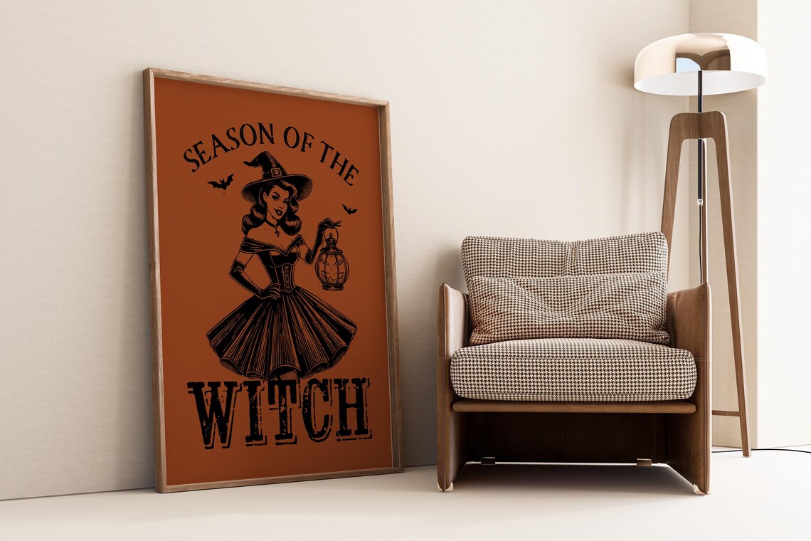 Season of the Witch Retro Halloween Poster with Vintage Witch Pin-Up - Image 4