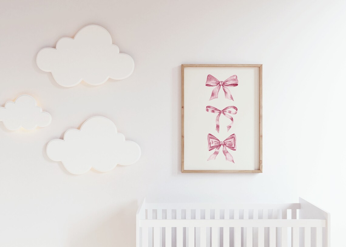 Pretty Pink Watercolor Ribbon Bows Coquette Wall Decor Poster - Image 4