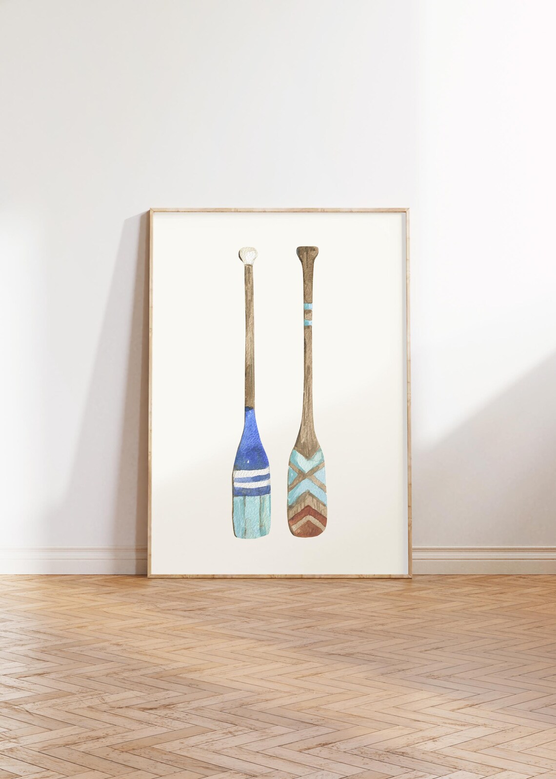 Two Painted Wooden Oars Blue Turquoise Watercolor Nautical Decor Poster - Image 3