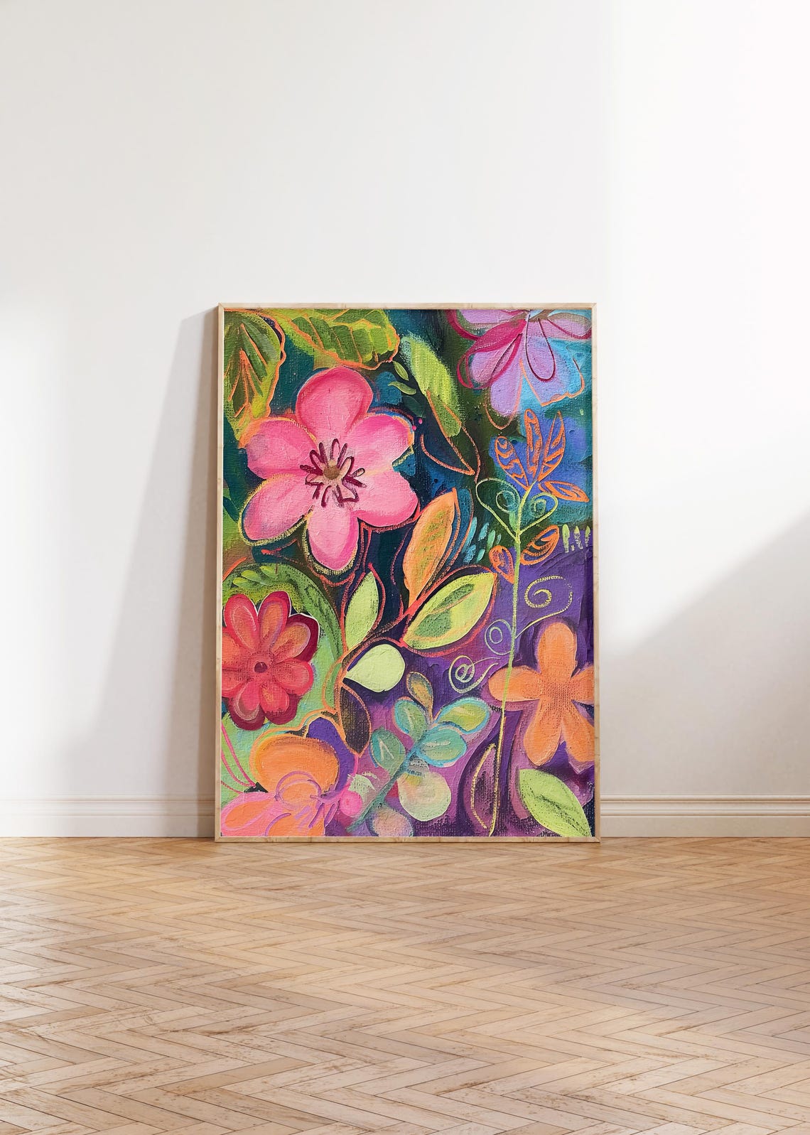 Vibrant Abstract Flower Garden Poster in Teal Purple and Hot Pink - Image 2
