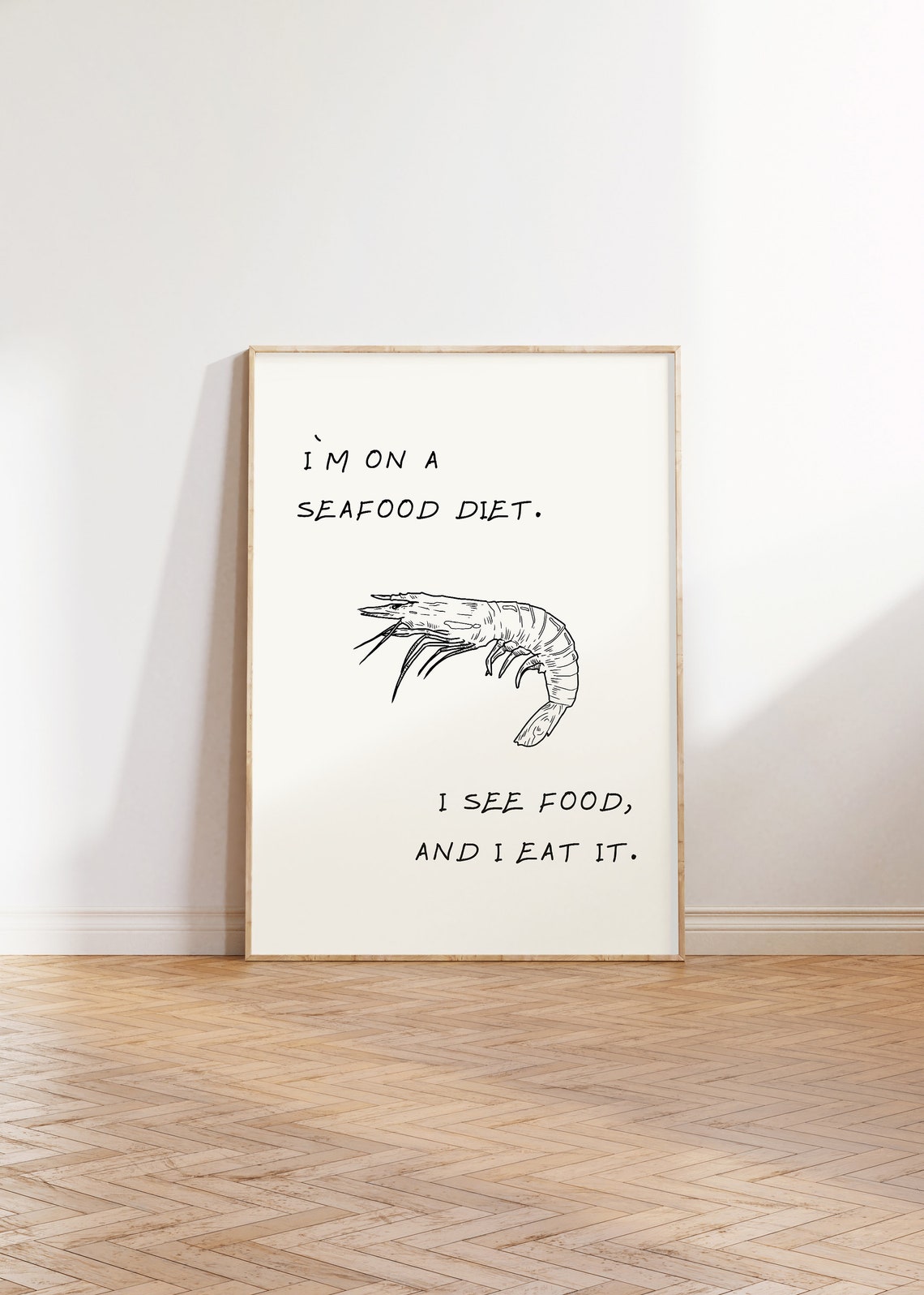 I'm On a Seafood Diet Funny Shrimp Line Art Kitchen Wall Poster - Image 5