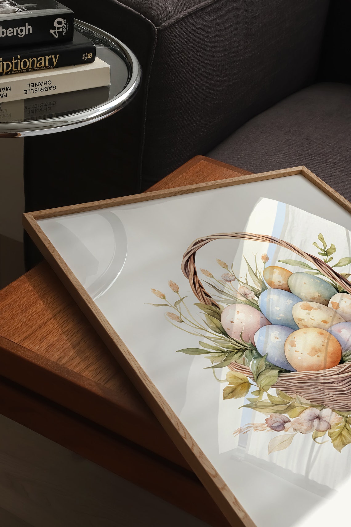 Wicker Basket Of Pastel Easter Eggs Rustic Watercolor Poster - Image 3