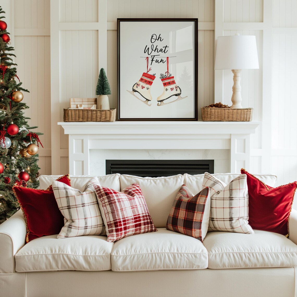 Oh What Fun Hanging Winter Ice Skates Festive Holiday Poster - Image 2