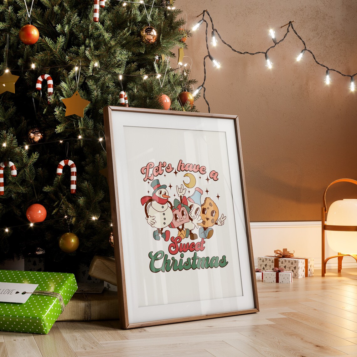 Let's Have a Sweet Christmas Retro Cartoon Friends Moon Poster - Image 2