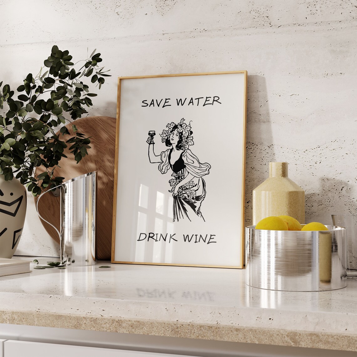 Save Water Drink Wine Art Nouveau Woman Vintage Toast Poster - Image 5