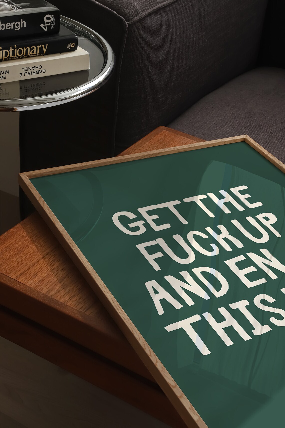Get The F Up And Enjoy This Life Deep Green Bold Quote Poster - Image 3