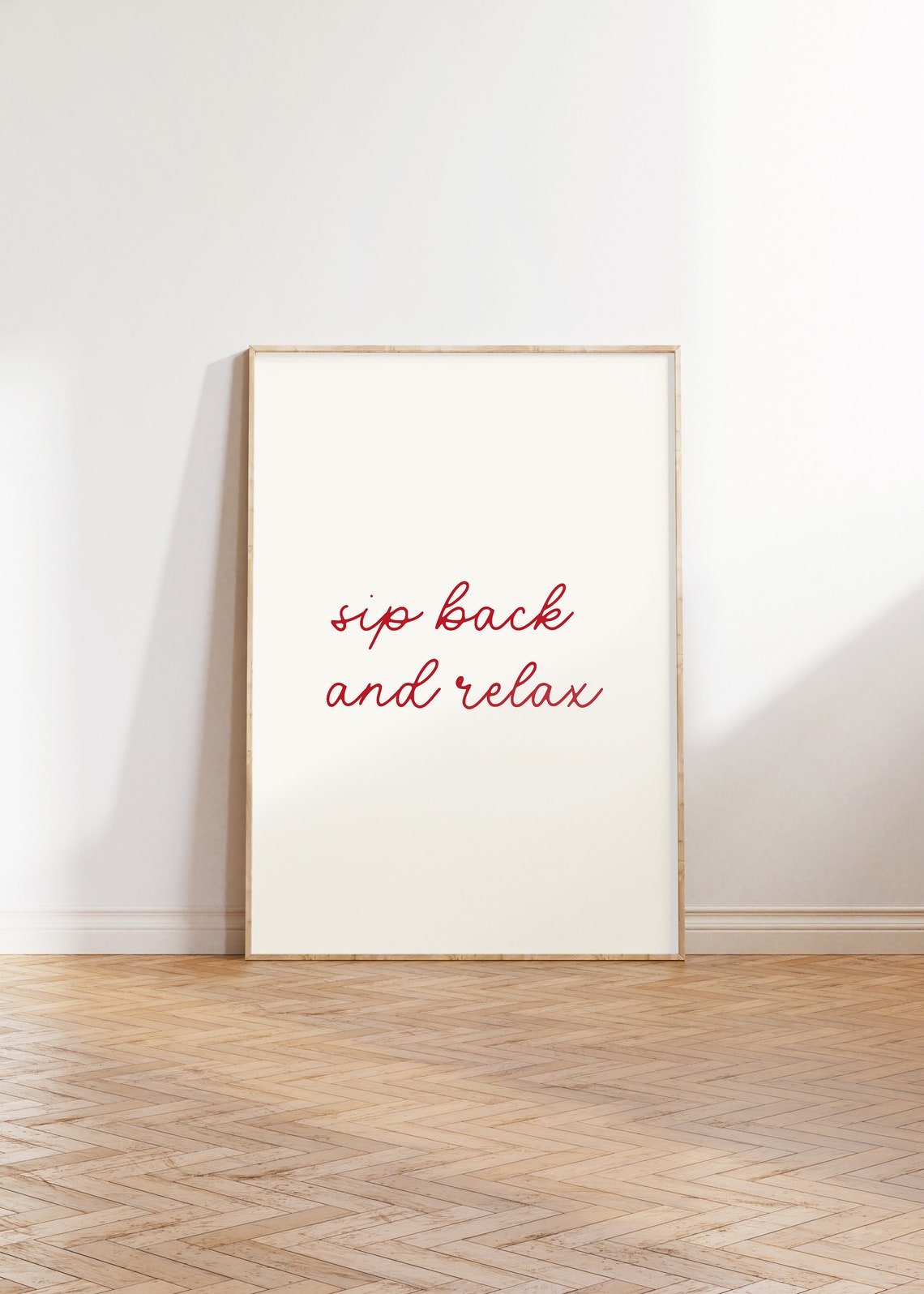 Sip Back and Relax Red Script Minimalist Kitchen Bar Wall Poster - Image 2