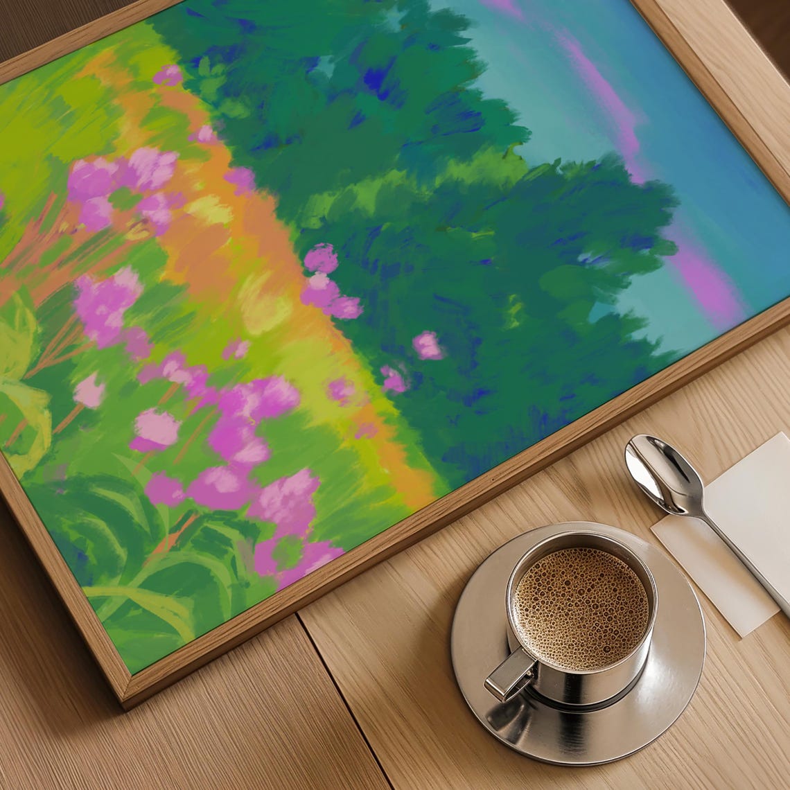 Bright Wildflower Meadow Teal Forest Abstract Floral Art Poster - Image 2
