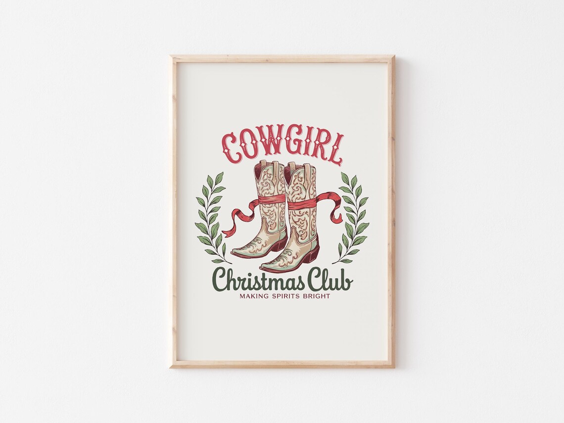 Cowgirl Christmas Club Western Boots Holiday Decor Art Poster - Image 5