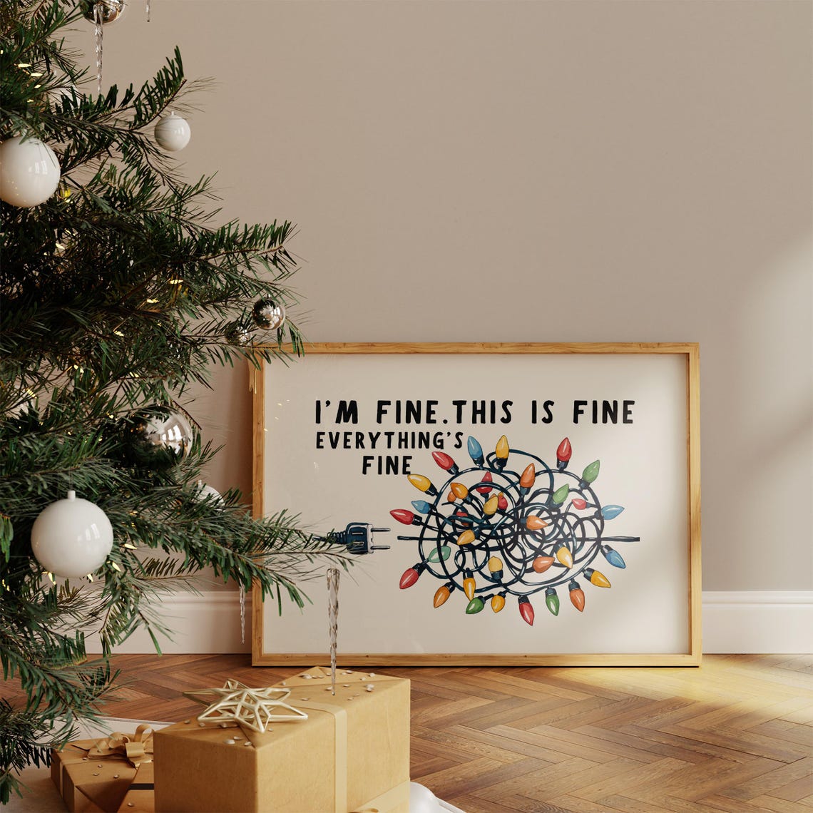 I'm Fine Everything's Fine Tangled Christmas Lights Funny Poster - Image 3